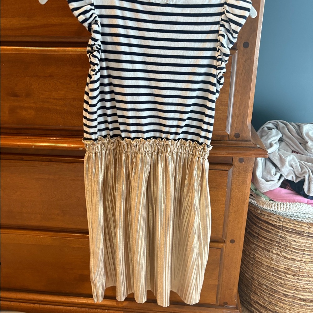 Crewcuts Black and White Striped Dress with Gold Skirt